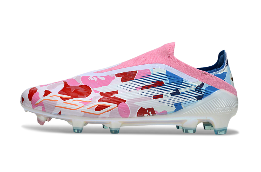 Top view of Adidas F50 Elite FG Laceless x BAPE – premium laceless construction for a clean strike zone, ideal for elite-level football players.