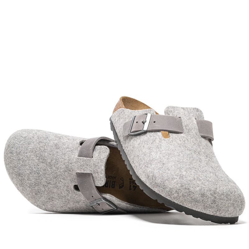 Birkenstock Boston Wool Oiled Leather - Light Gray