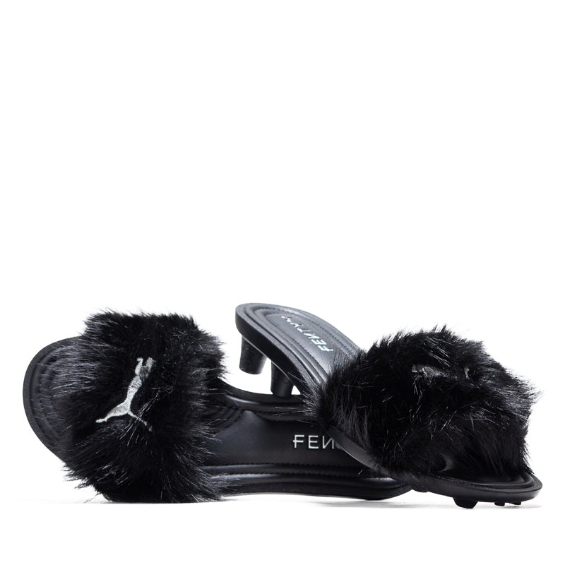Women's Fenty x Puma Chic Fur Slide - Black/Silver
